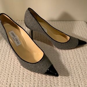 Grey Wool and Patent Leather Jimmy Choo Pump